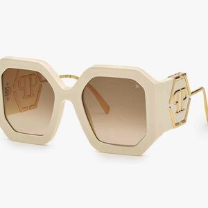 Philipp Plein Ivory Sunglasses with Gold Accents
